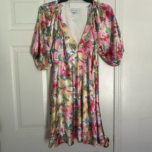 Lucy Paris Floral Puff Sleeve Deep-V Floral Dress